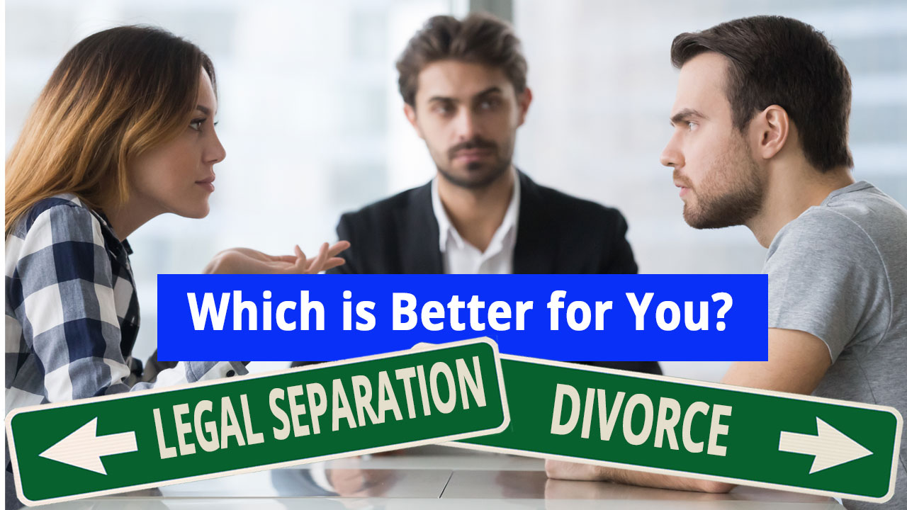 Legal-Separation-or-Divorce couple with lawyer considering legal separation or divorce