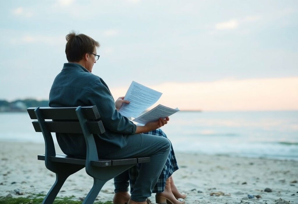 Least Expensive Way to Get Divorced on Long Island, NY woman on beach with papers