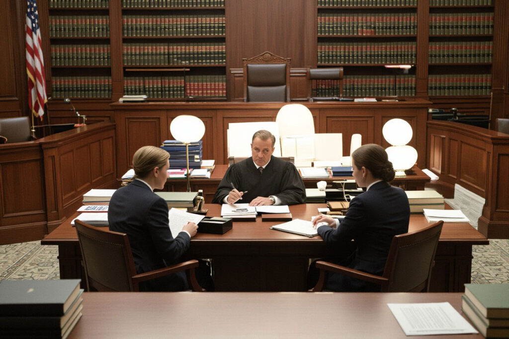 child abuse defense lawyers consulting with judge