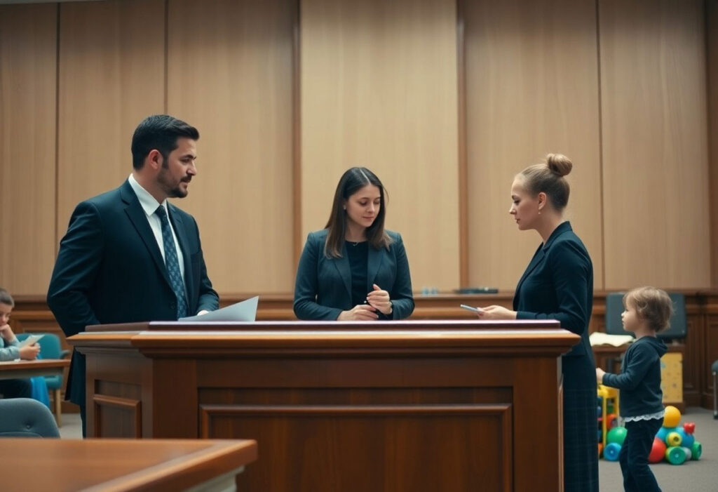 Custody attorney in courtroom with guardians