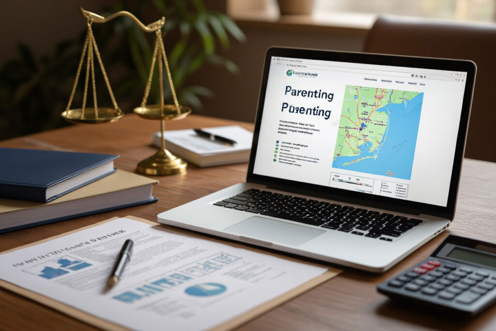 Parenting plan with map on laptop