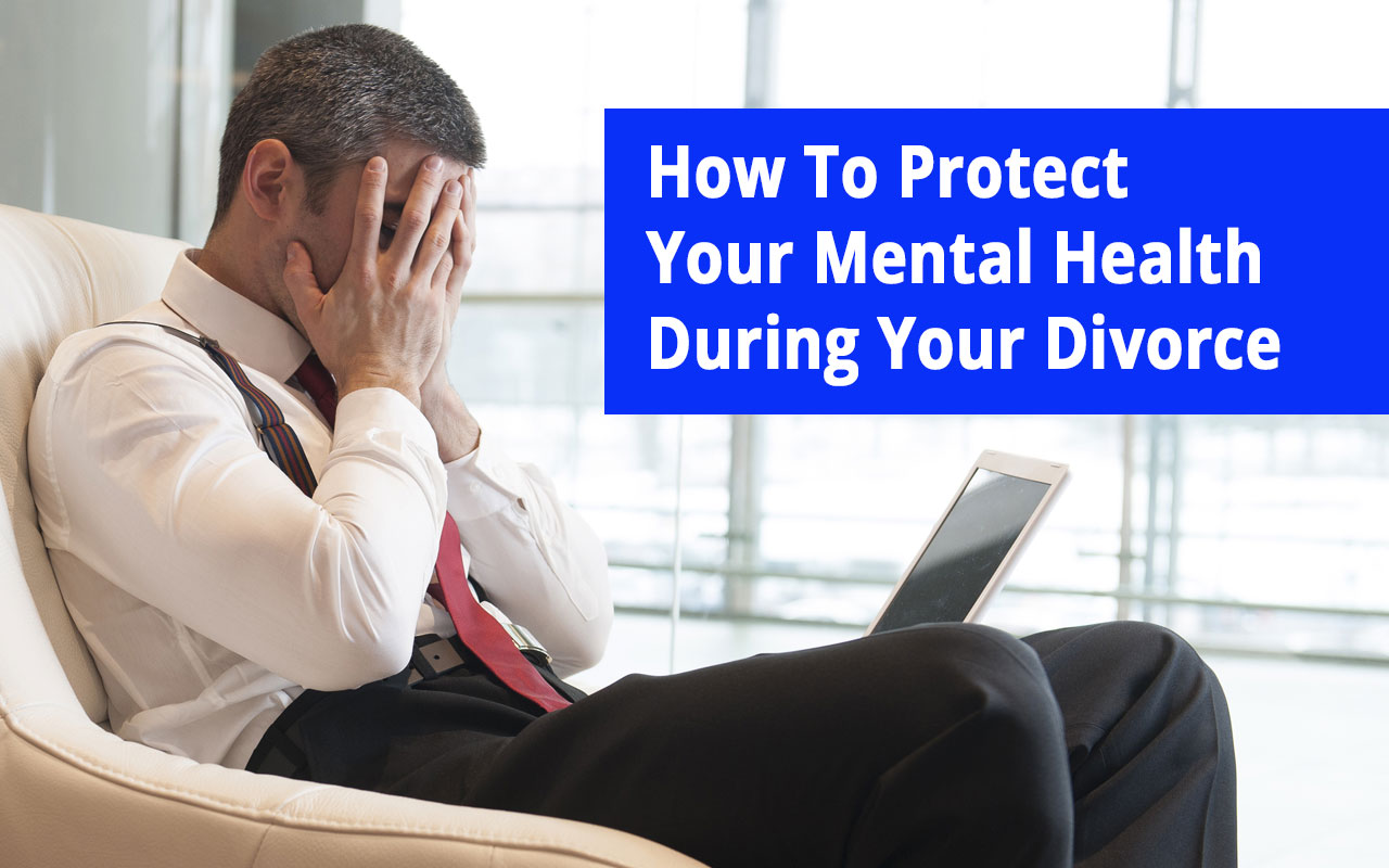 Man in mental health crisis over divorce in chair with laptop