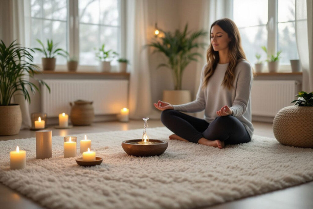 Woman meditating to control divorce anxiety