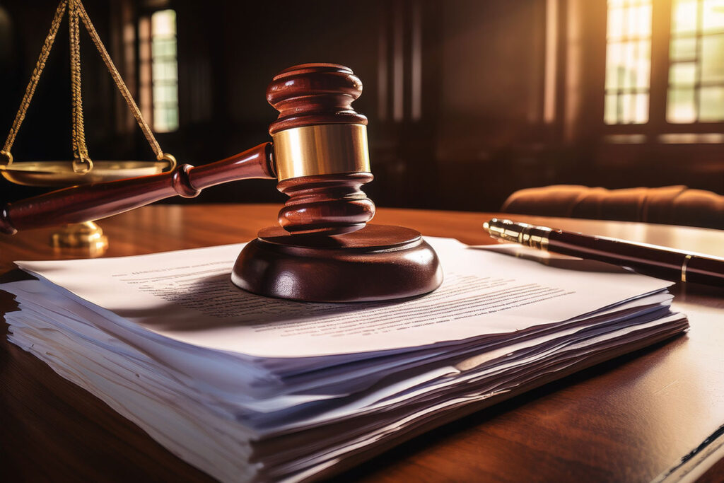 gavel on enforcement orders in Long Island courtroom.