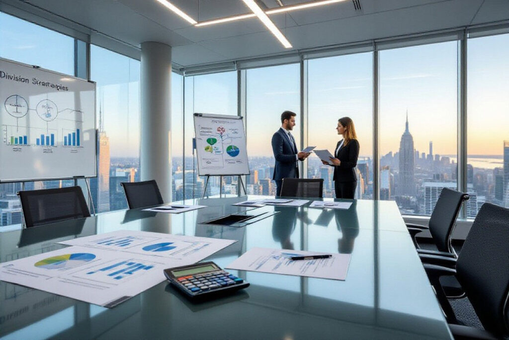 business partners standing discussing dividing their business in their divorce