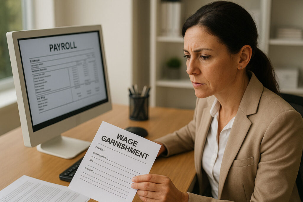 Employer payroll processing wage garnishment paperwork