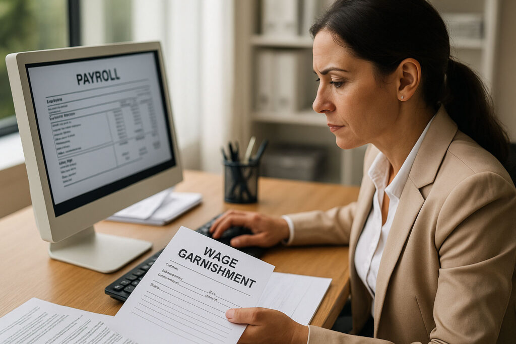 Employer payroll processing wage garnishment paperwork