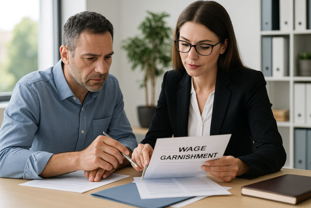 lawyer client wage garnishment paperwork