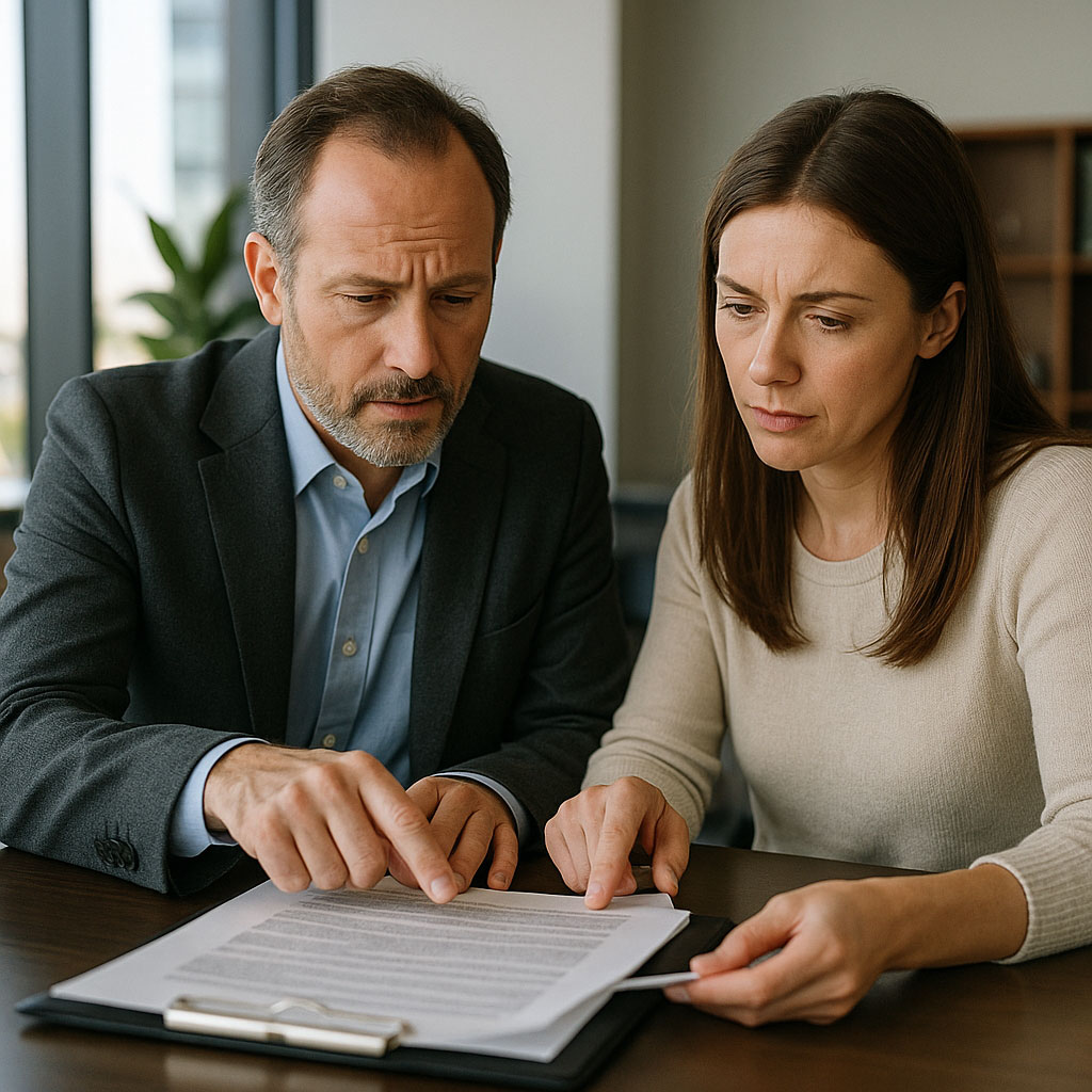 lawyer explaining contempt of court document to client