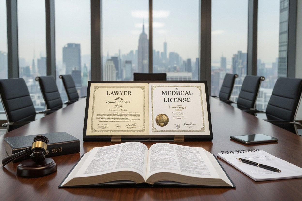 Doctor and Lawyer Licenses divorce papers