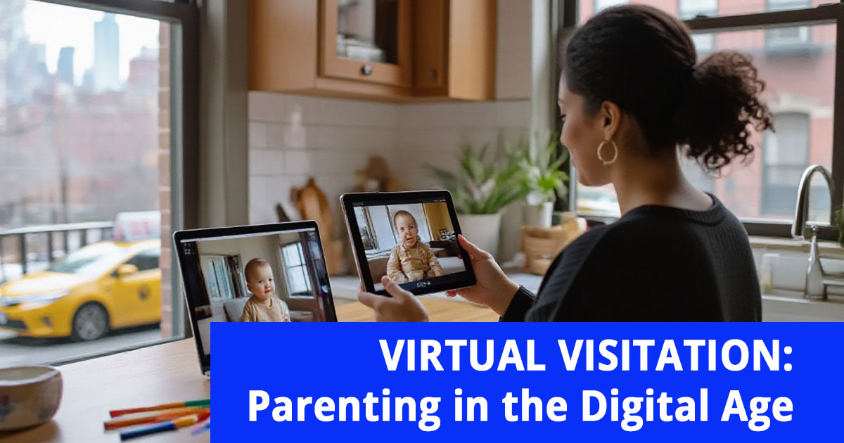 mother virtually visiting with child on laptop and tablet