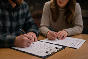 couple filling out divorce papers