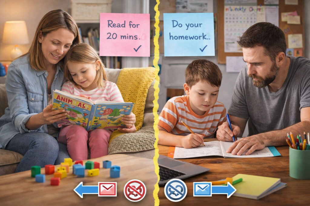 Parallel parenting divided by yellow line