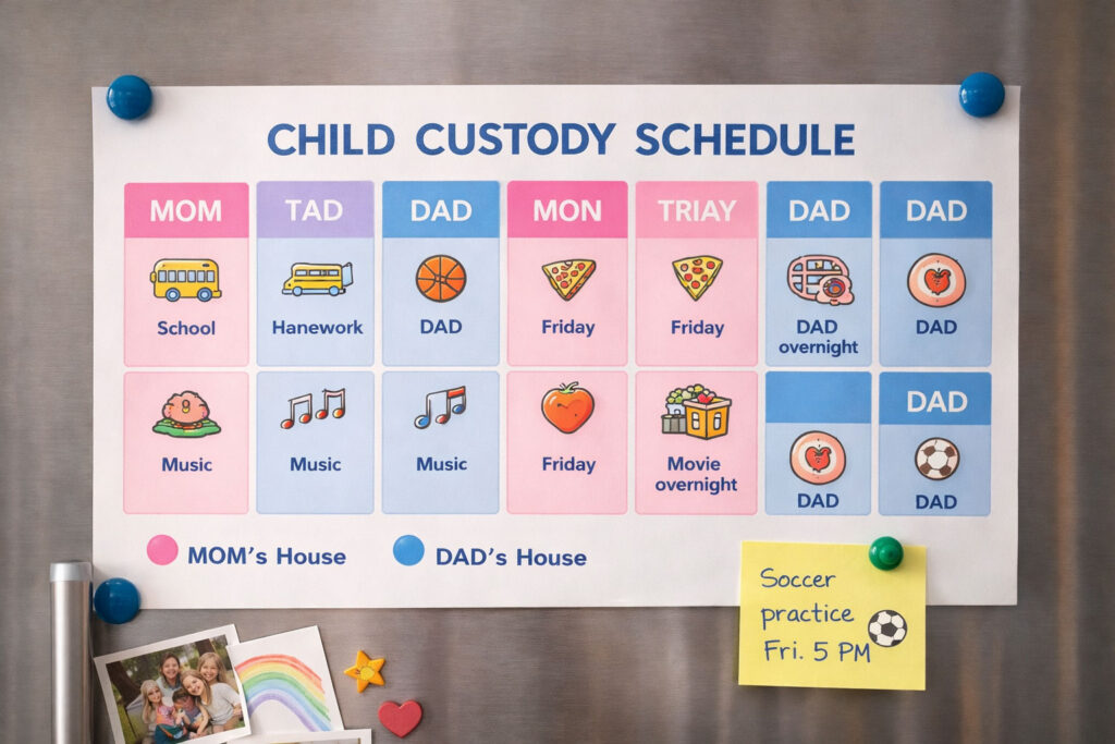 child custody schedule on refrigerator