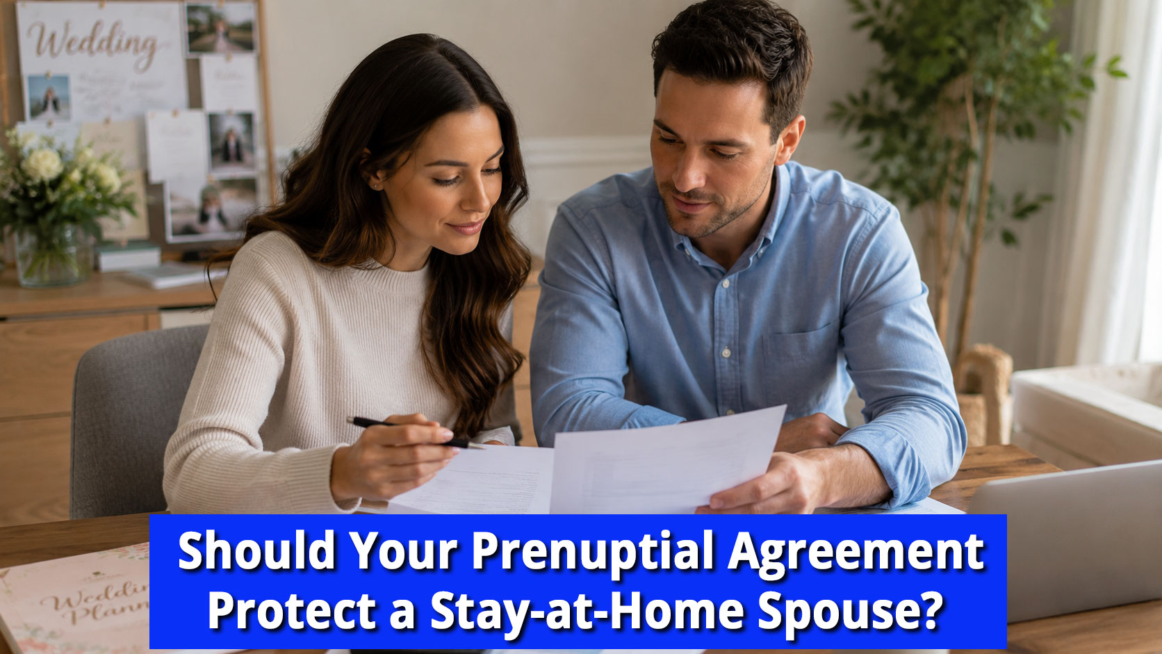 Couple reviewing prenuptial agreement